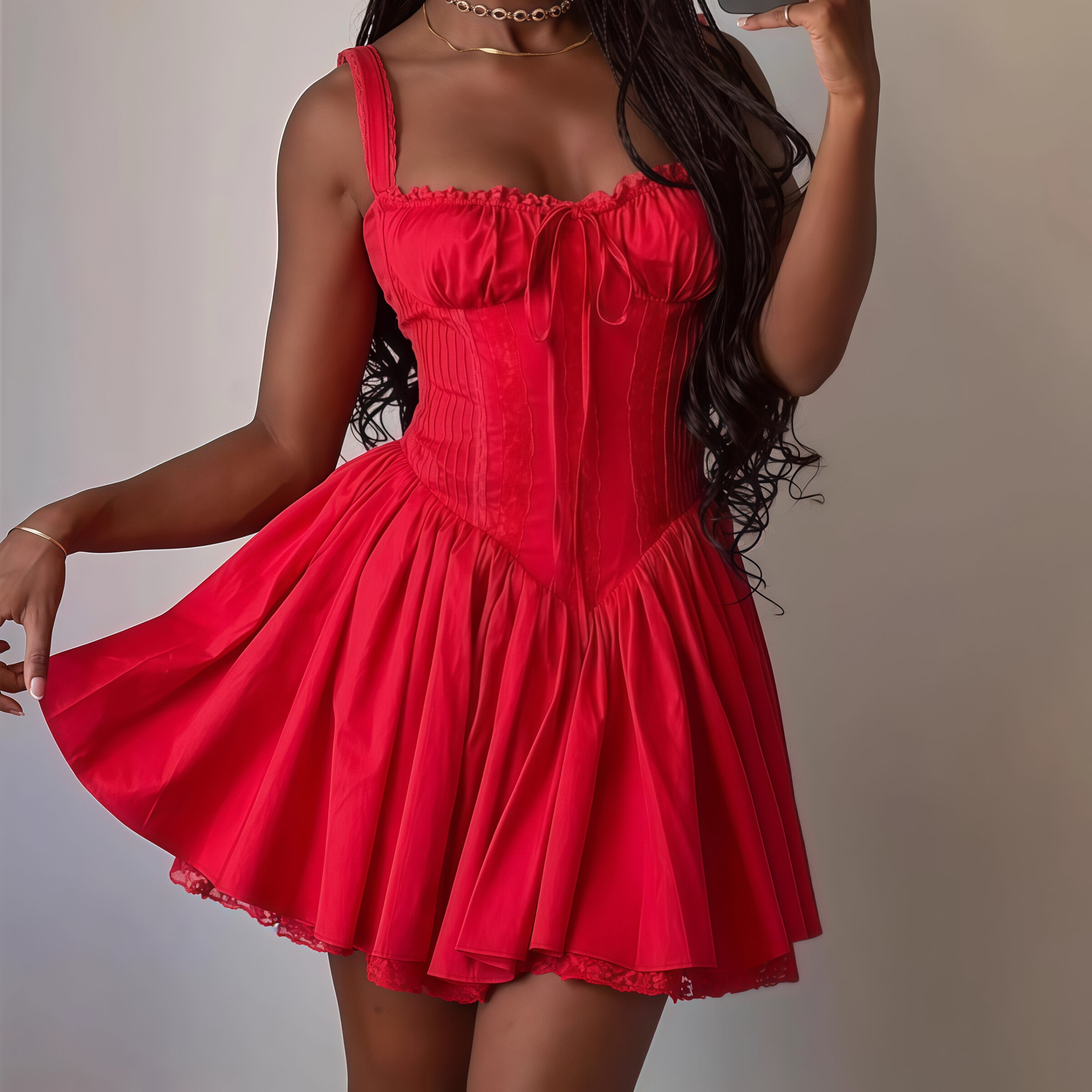 Off-Shoulder Corset Dress with Lace Trim – Image 6