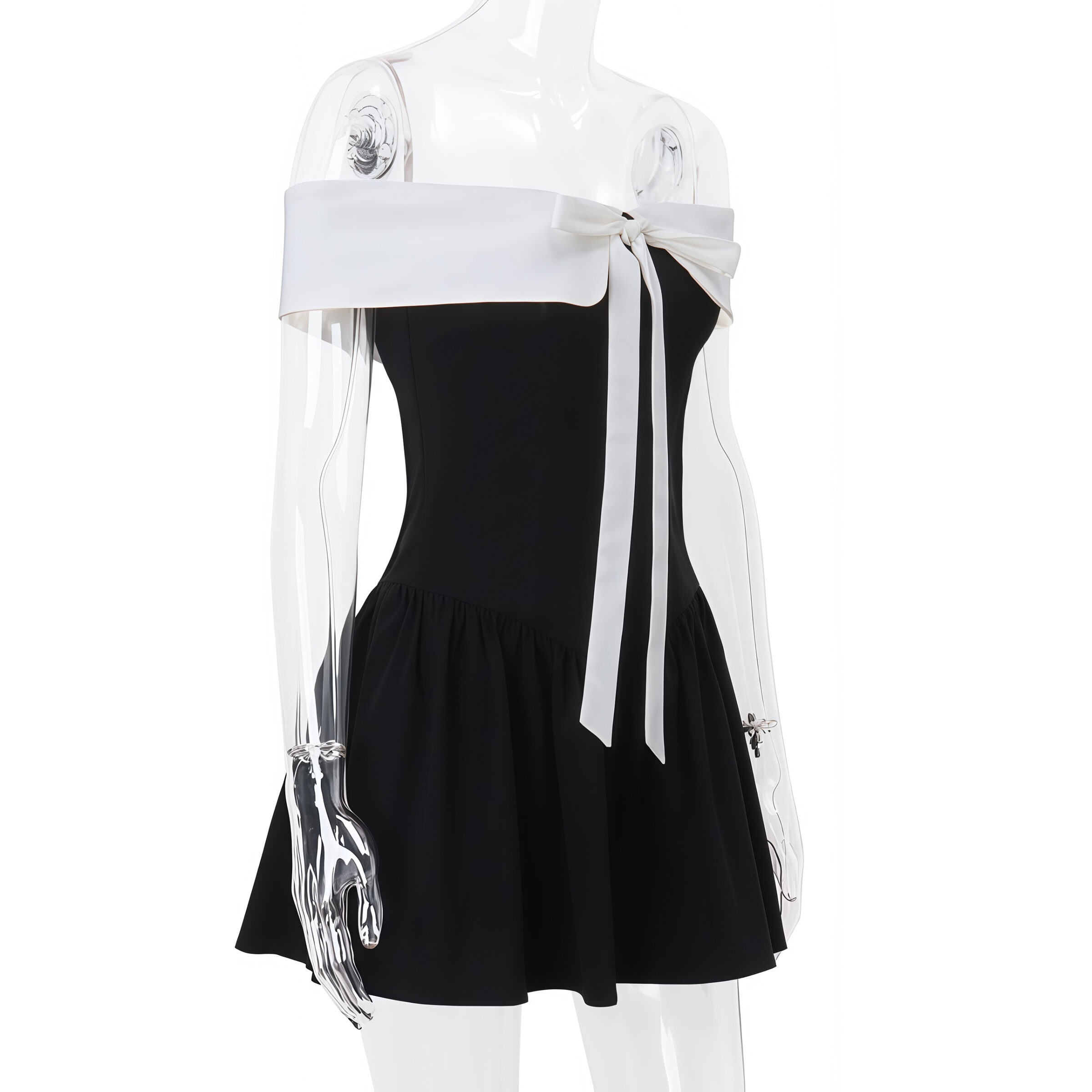 Black Off-Shoulder Mini Dress with Bow Detail - Image 6