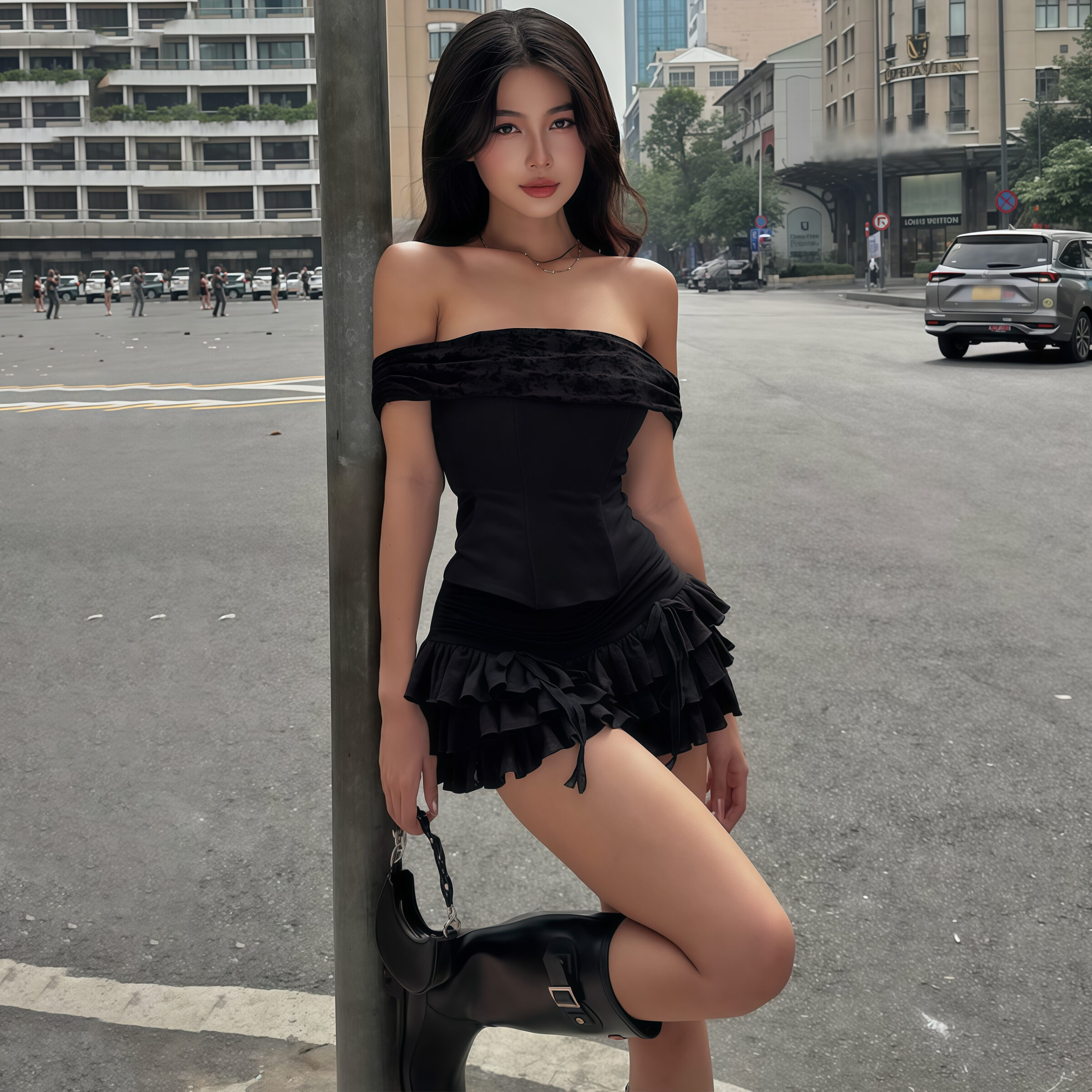 Black Off-Shoulder Ruffle Mini Dress - Image 2