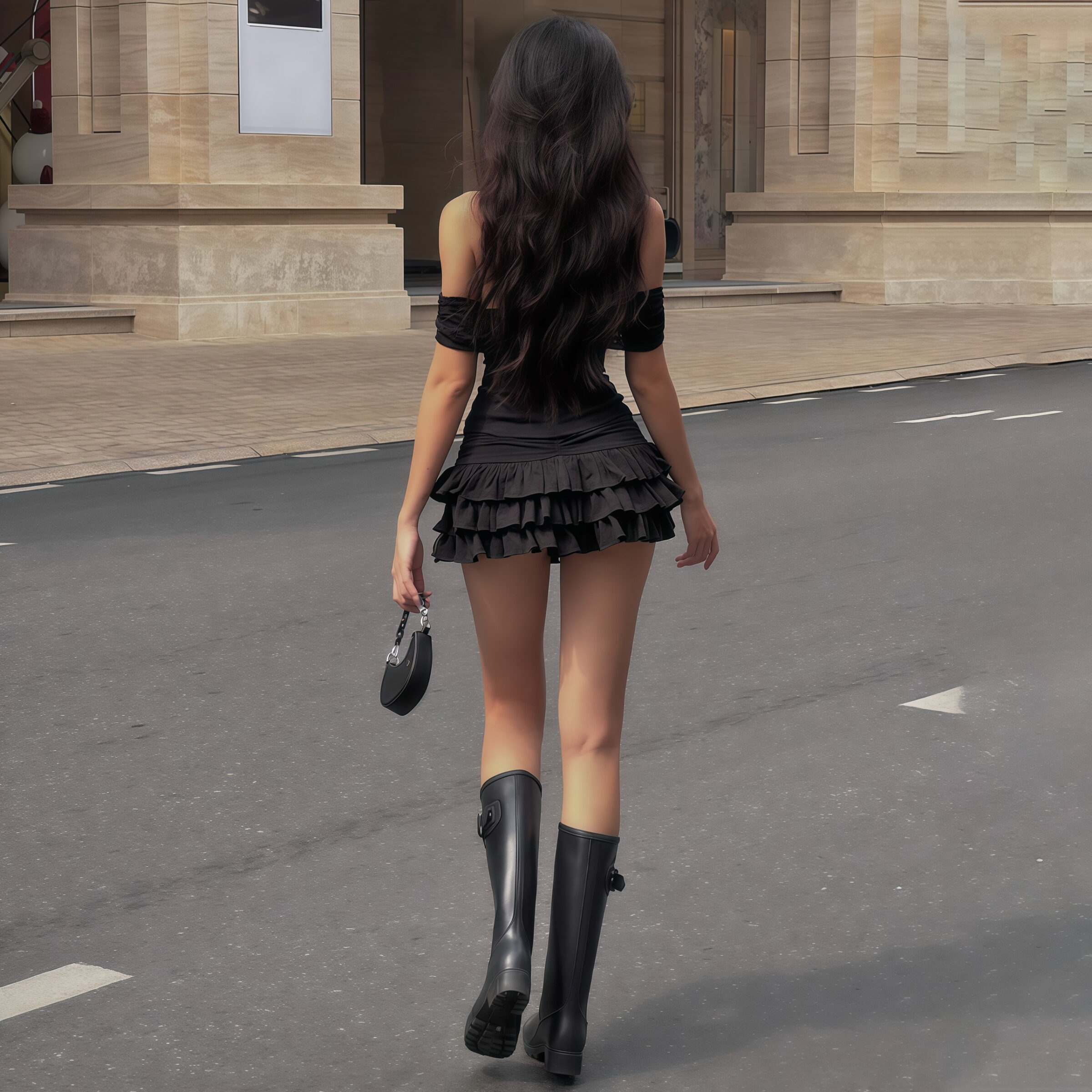 Black Off-Shoulder Ruffle Mini Dress - Image 4