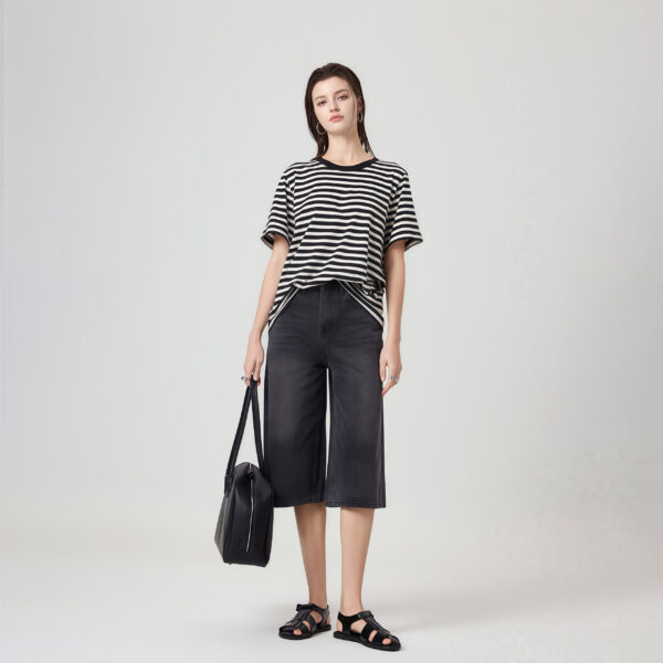 High-Waisted Black Denim Culottes
