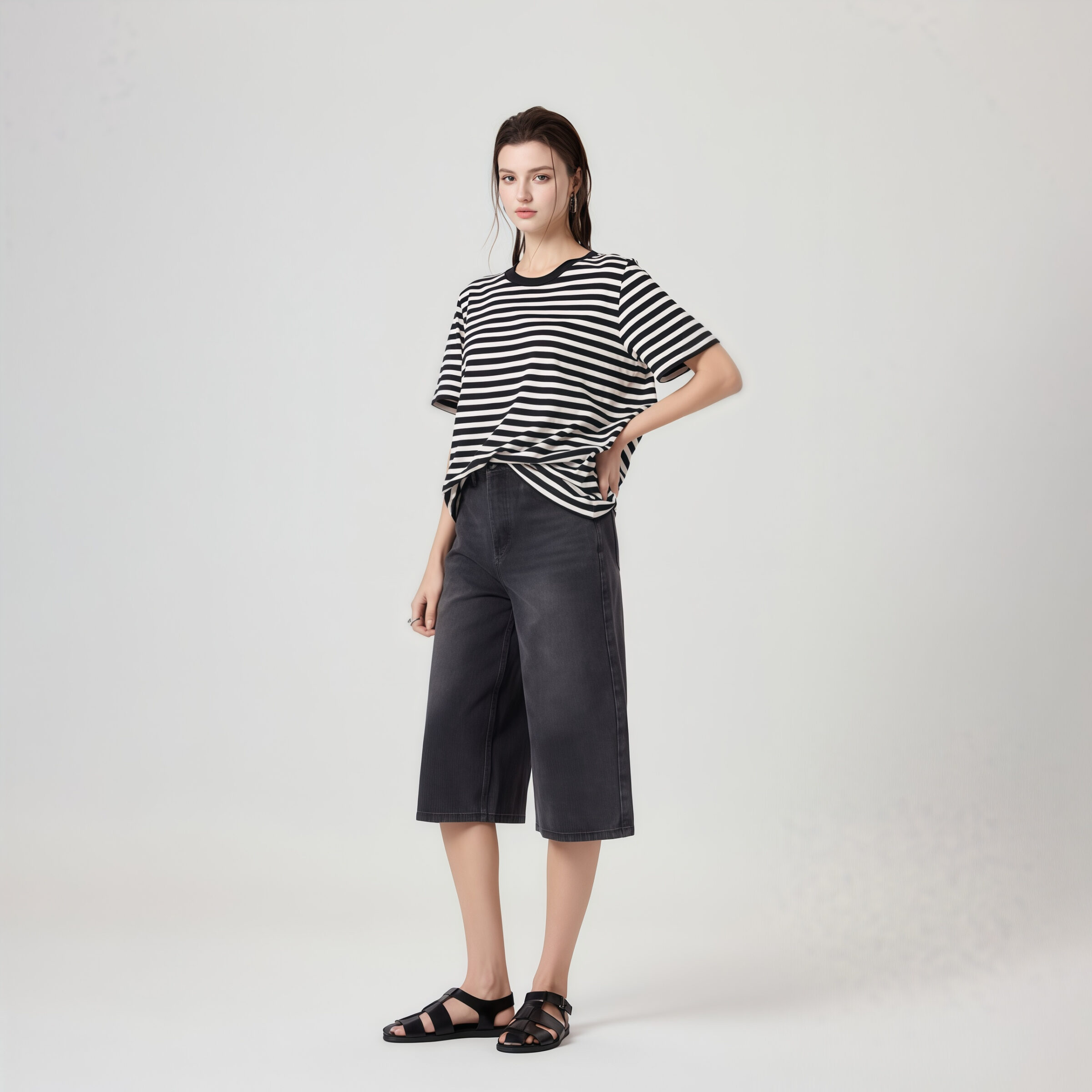 High-Waisted Black Denim Culottes - Kuva 4