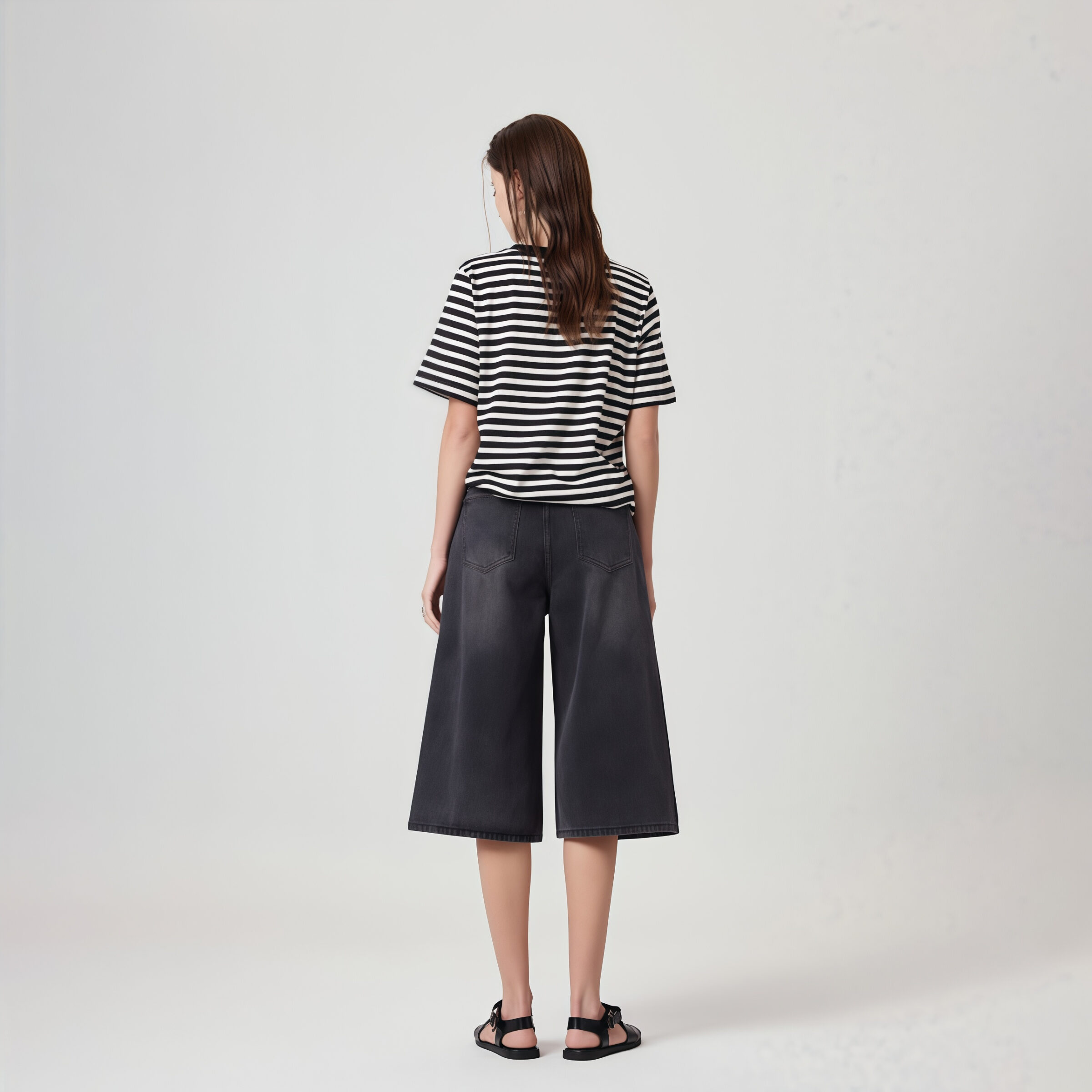 High-Waisted Black Denim Culottes - Kuva 5