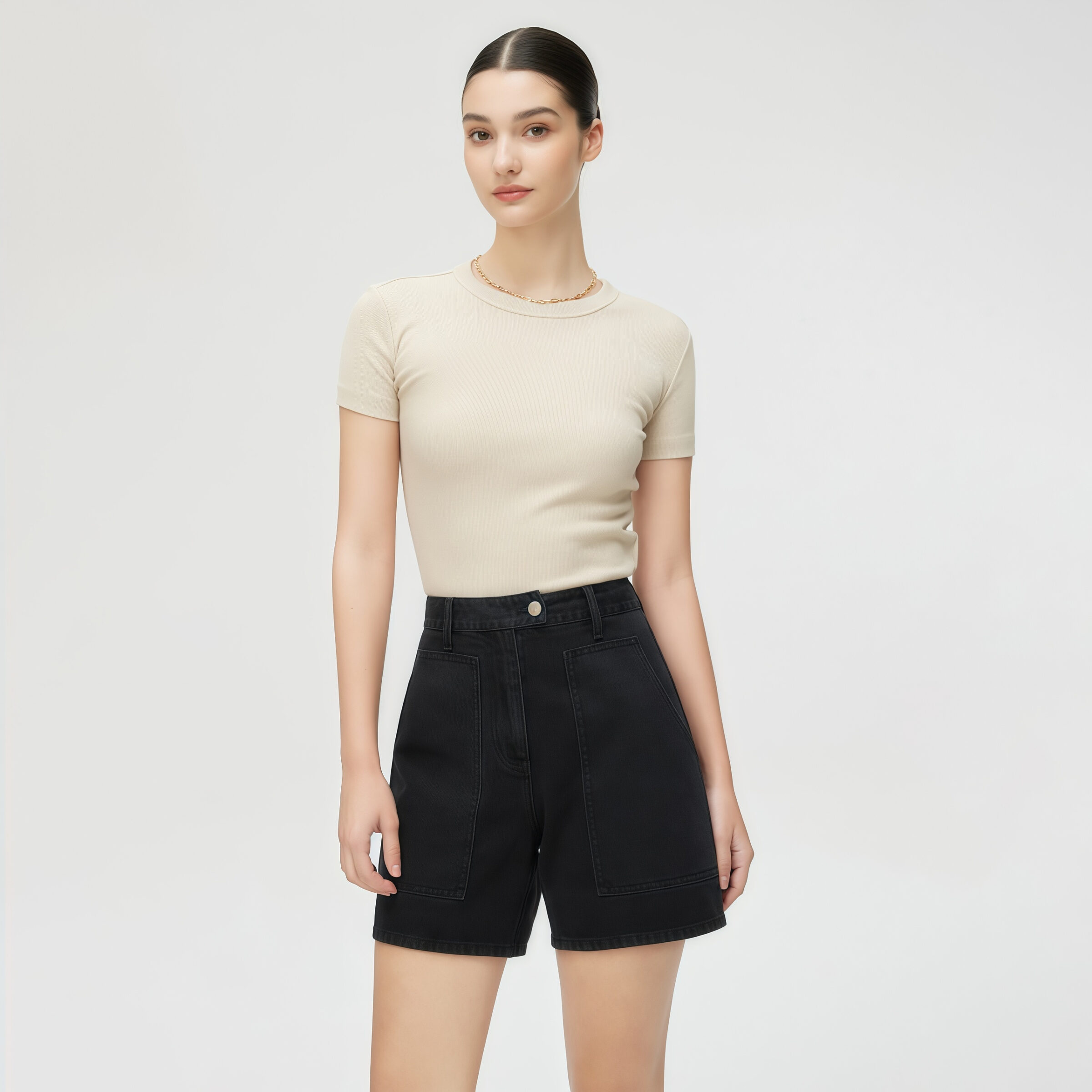High-Waisted Black Denim Shorts