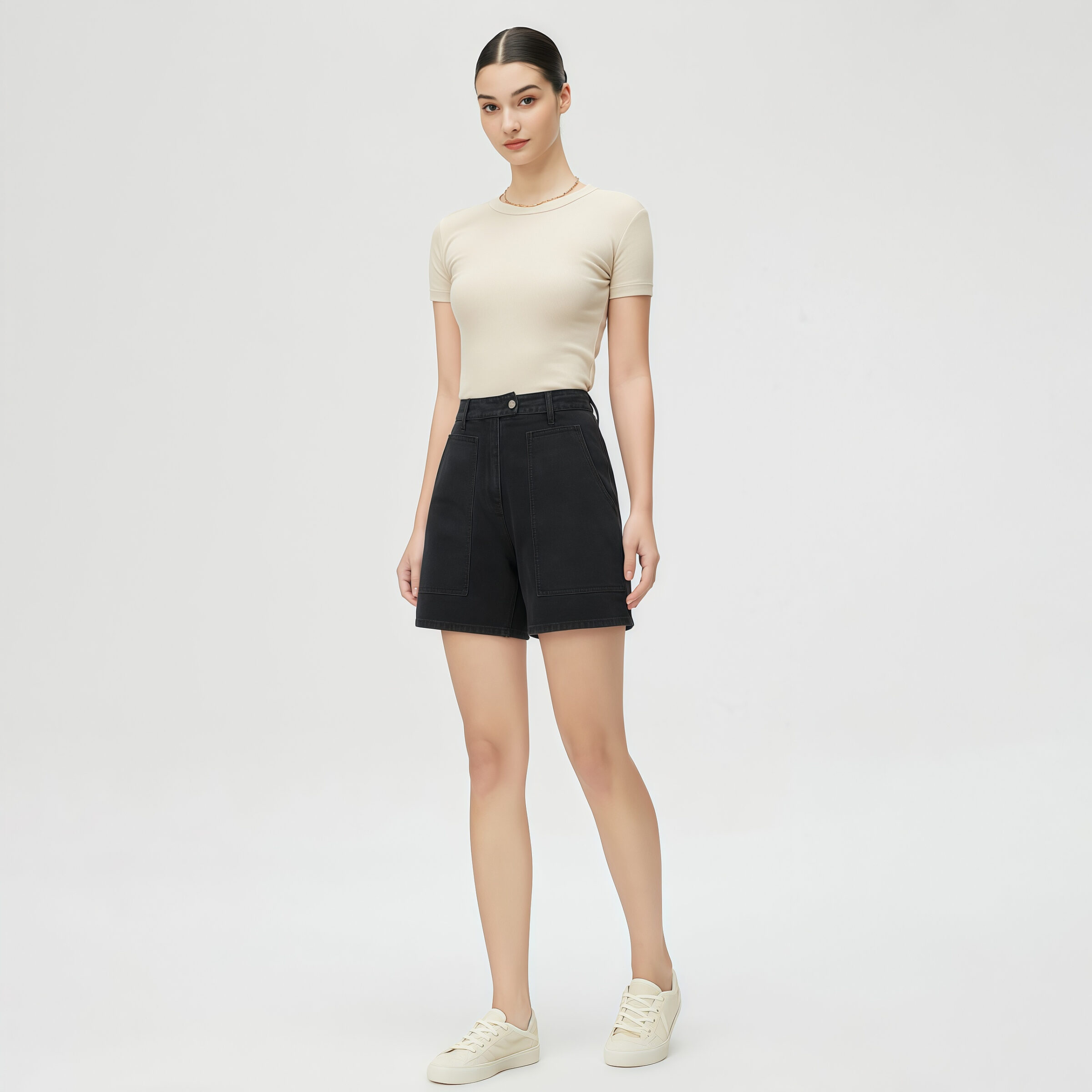High-Waisted Black Denim Shorts - Image 4