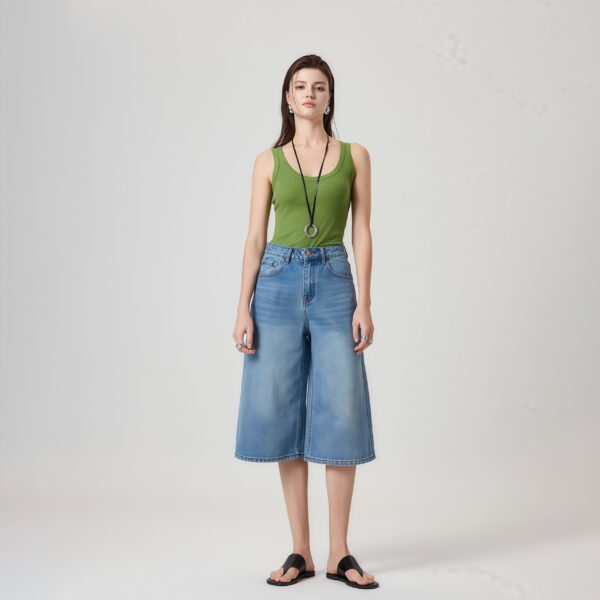 High-Waisted Blue Denim Culottes