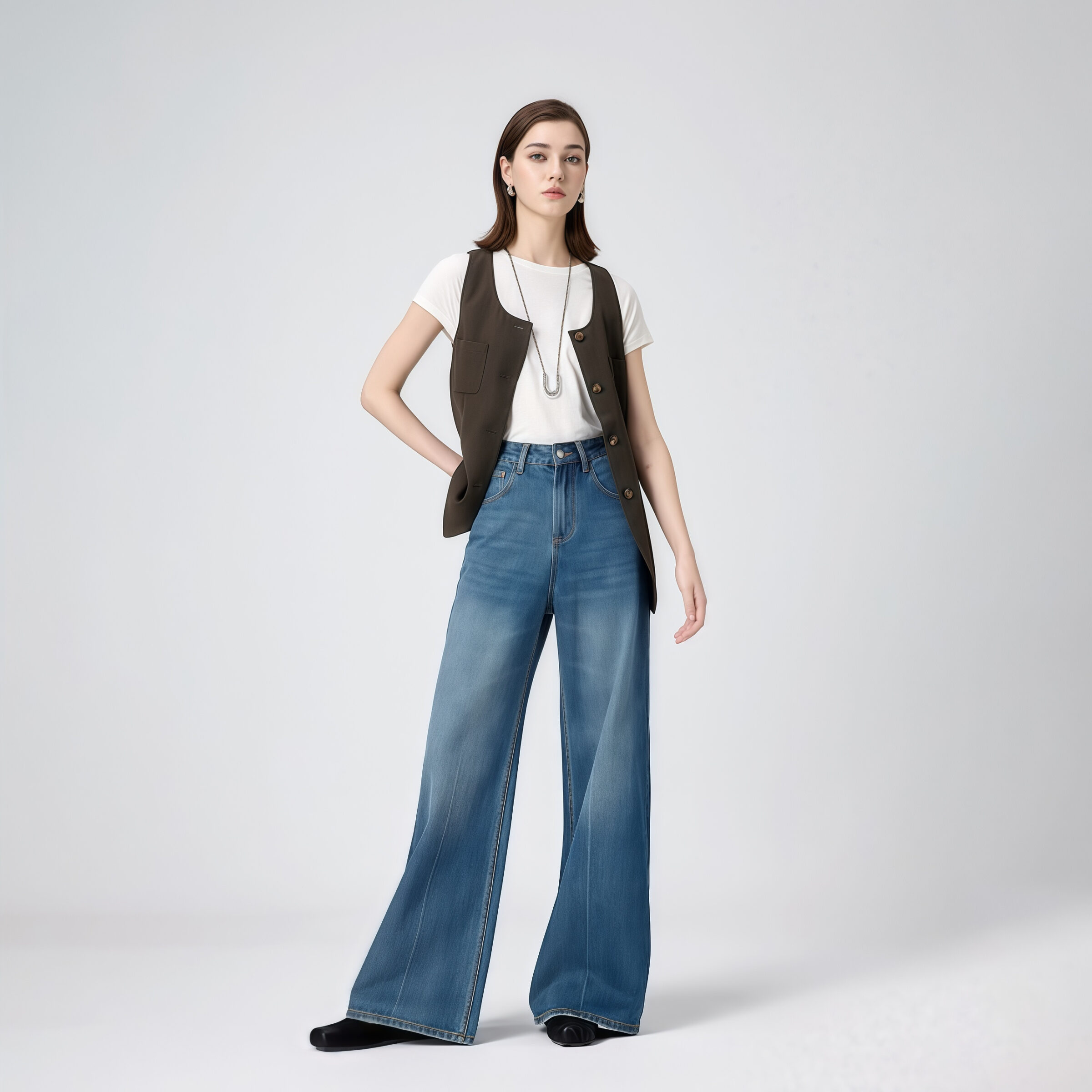 High-Waisted Blue Wide-Leg Jeans - Image 4