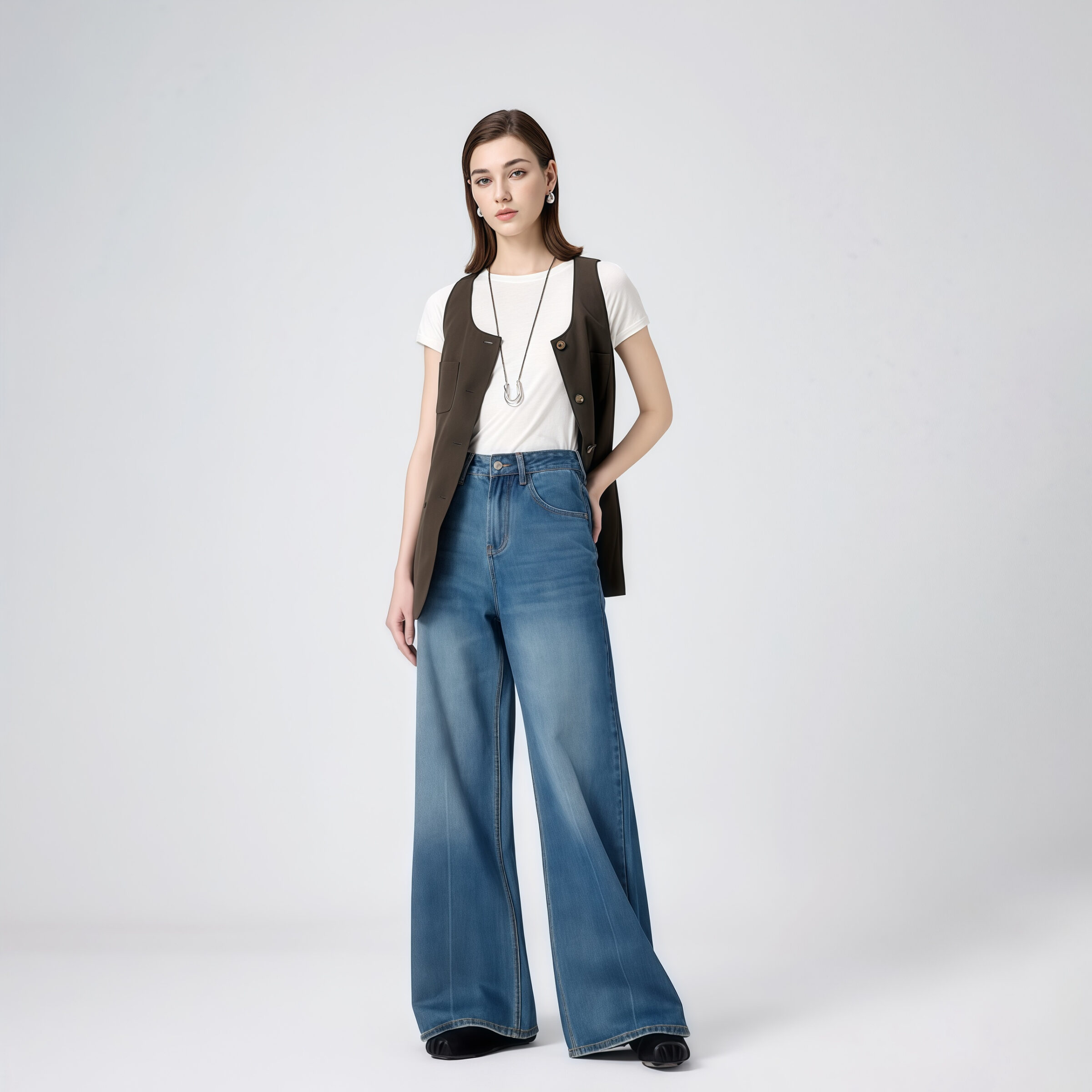High-Waisted Blue Wide-Leg Jeans - Image 3