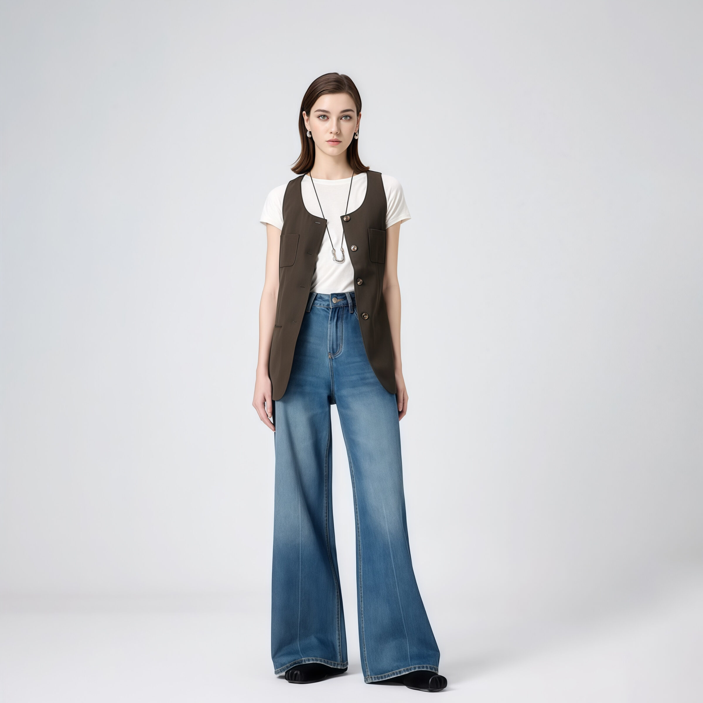 High-Waisted Blue Wide-Leg Jeans