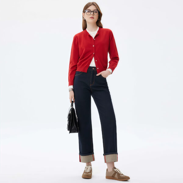 High-Waisted Dark Blue Wide-Leg Jeans