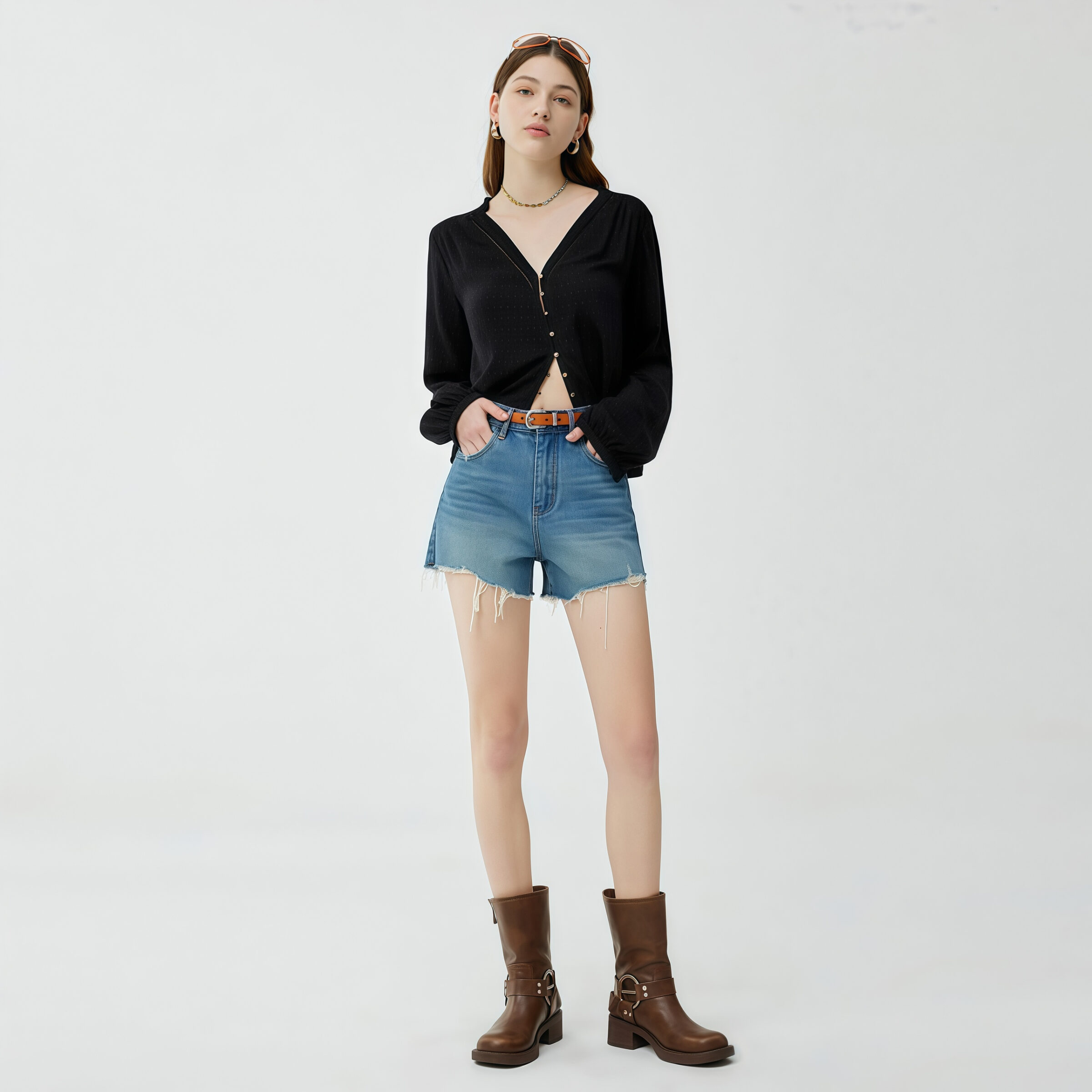 Jeansshorts med hög midja