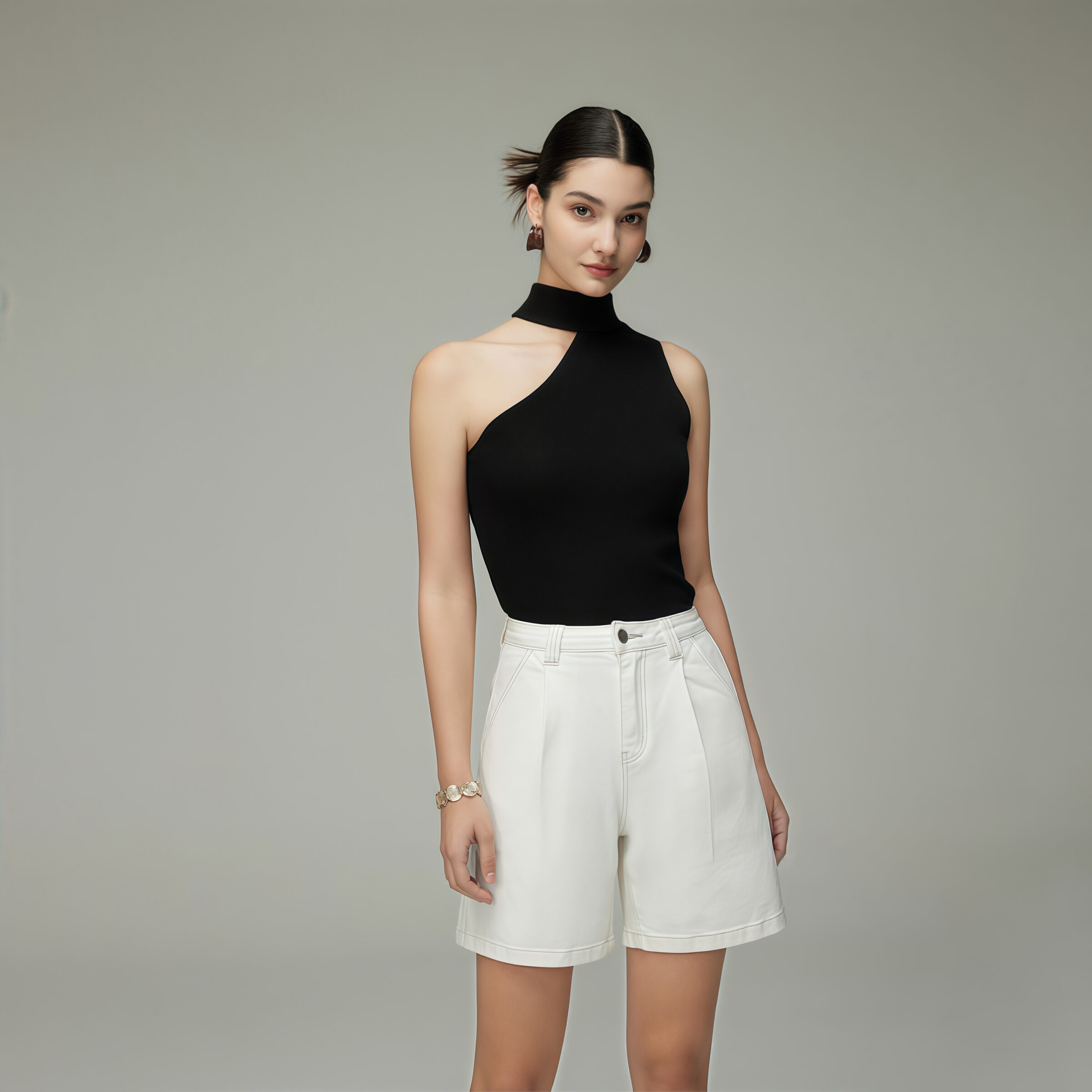 High-Waisted White Casual Shorts - Kuva 4