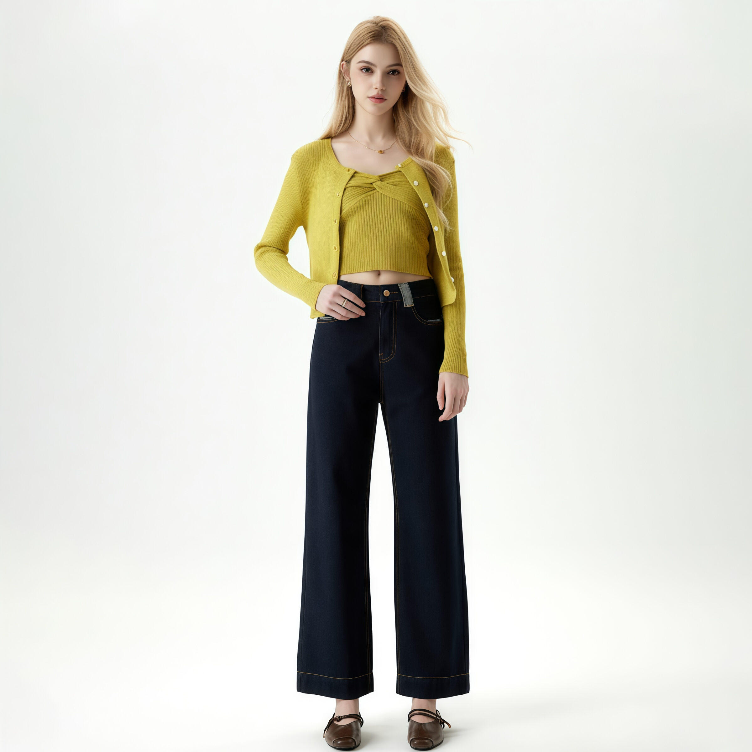 High Waisted Wide Leg Jeans in Dark Navy - Imagen 5