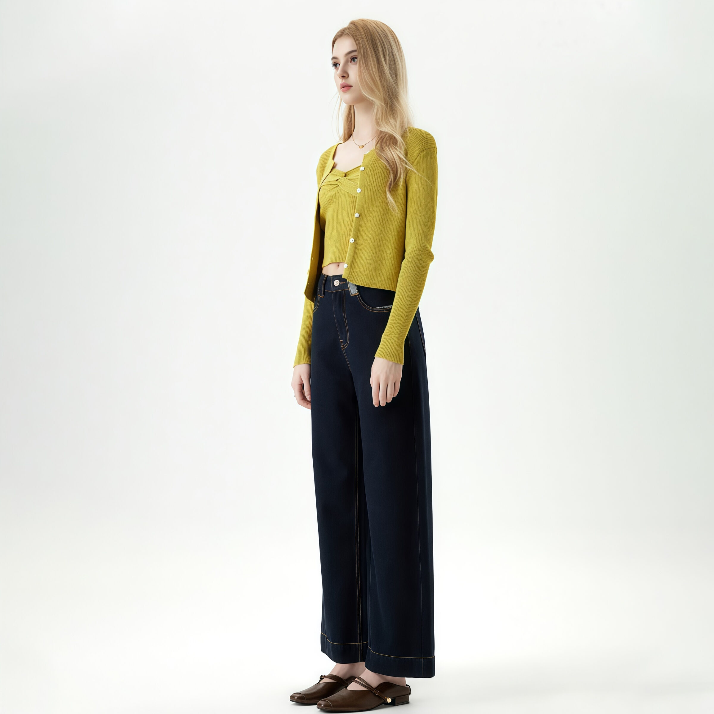 High Waisted Wide Leg Jeans in Dark Navy - Imagen 4