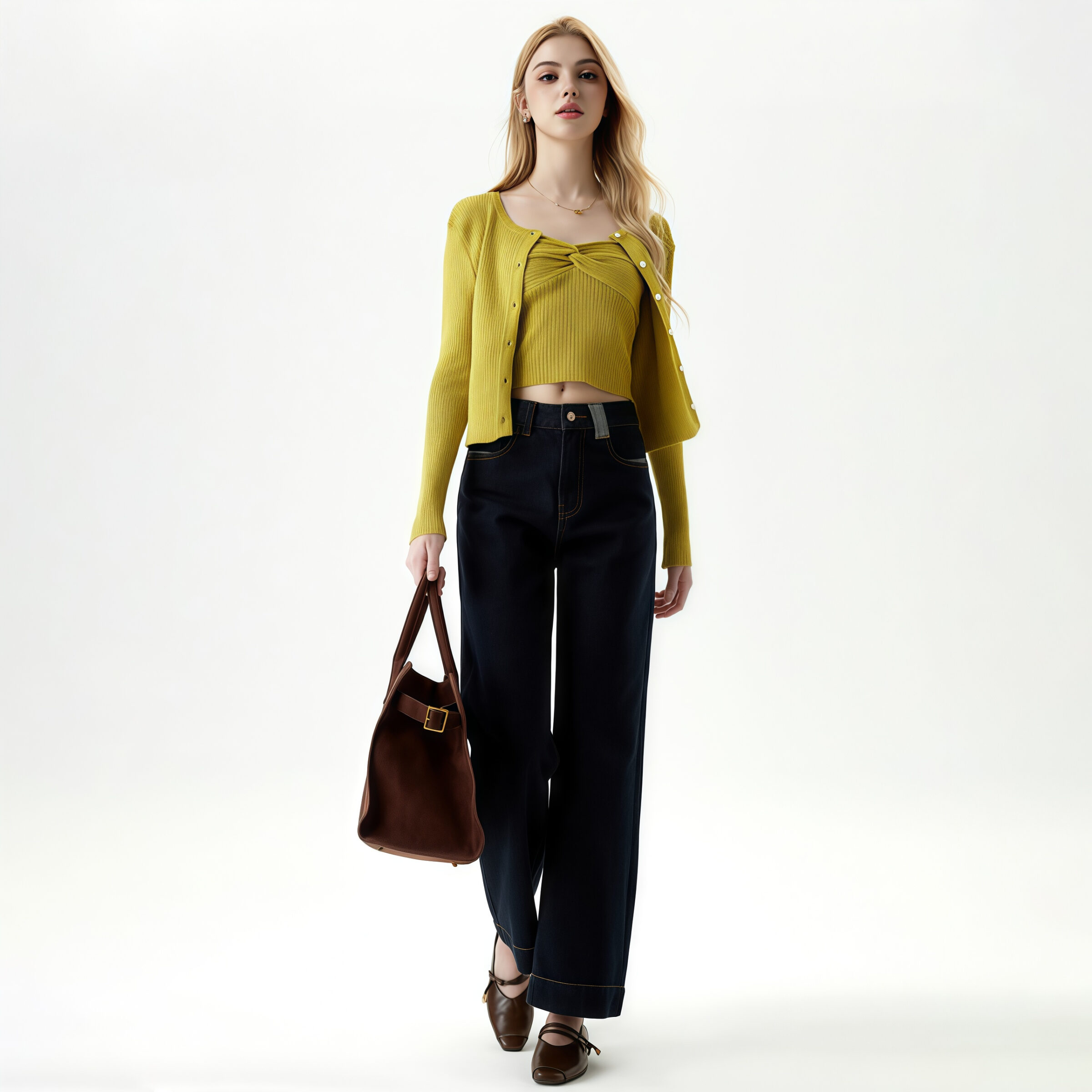 High Waisted Wide Leg Jeans in Dark Navy - Imagen 2