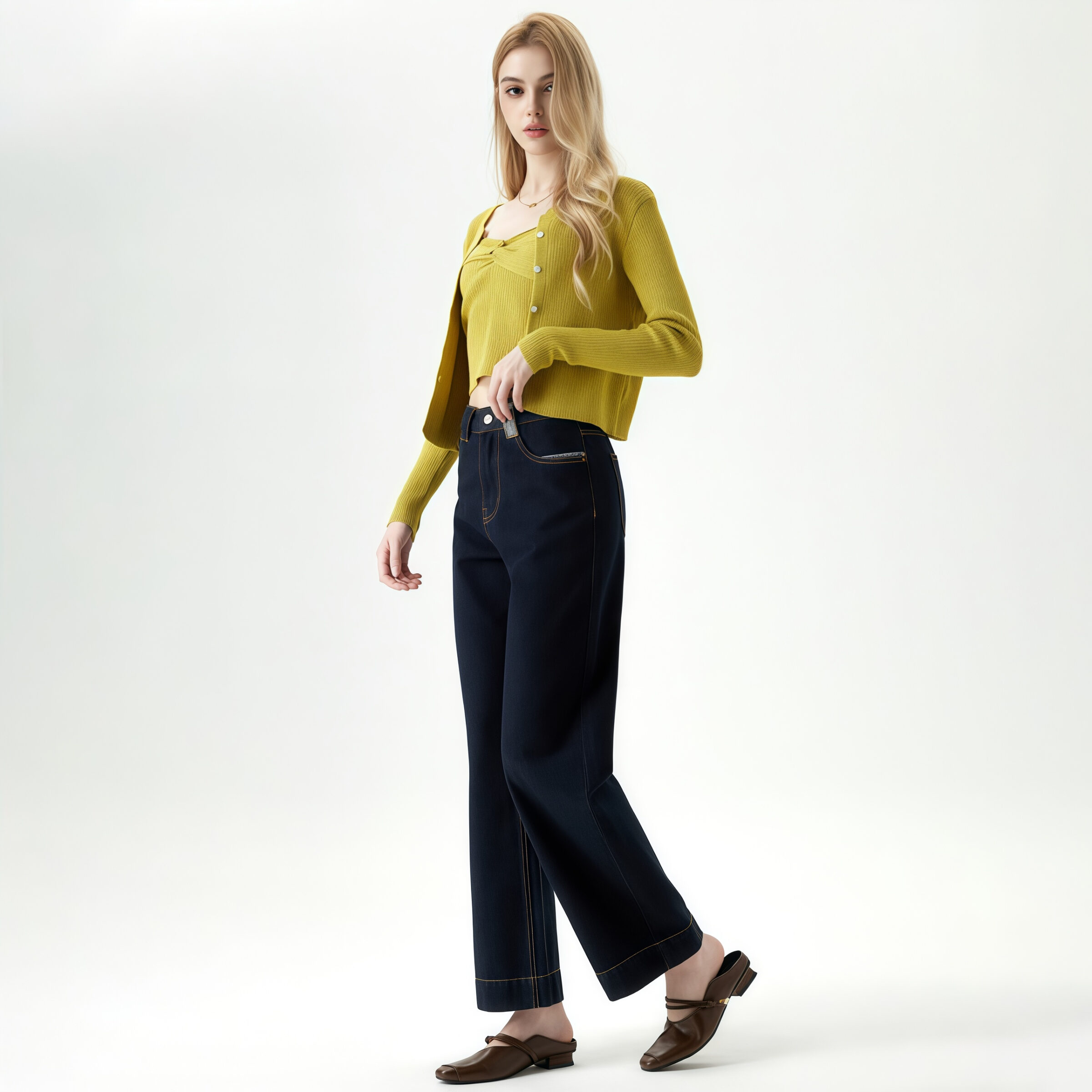 High Waisted Wide Leg Jeans in Dark Navy - Imagen 3