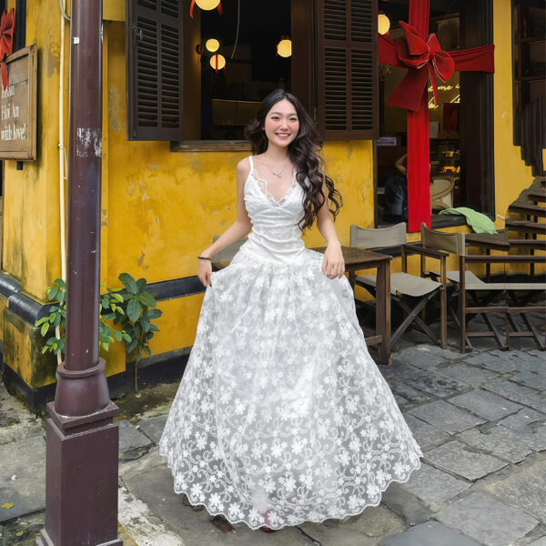 Lace Maxi Dress with Floral Embroidery