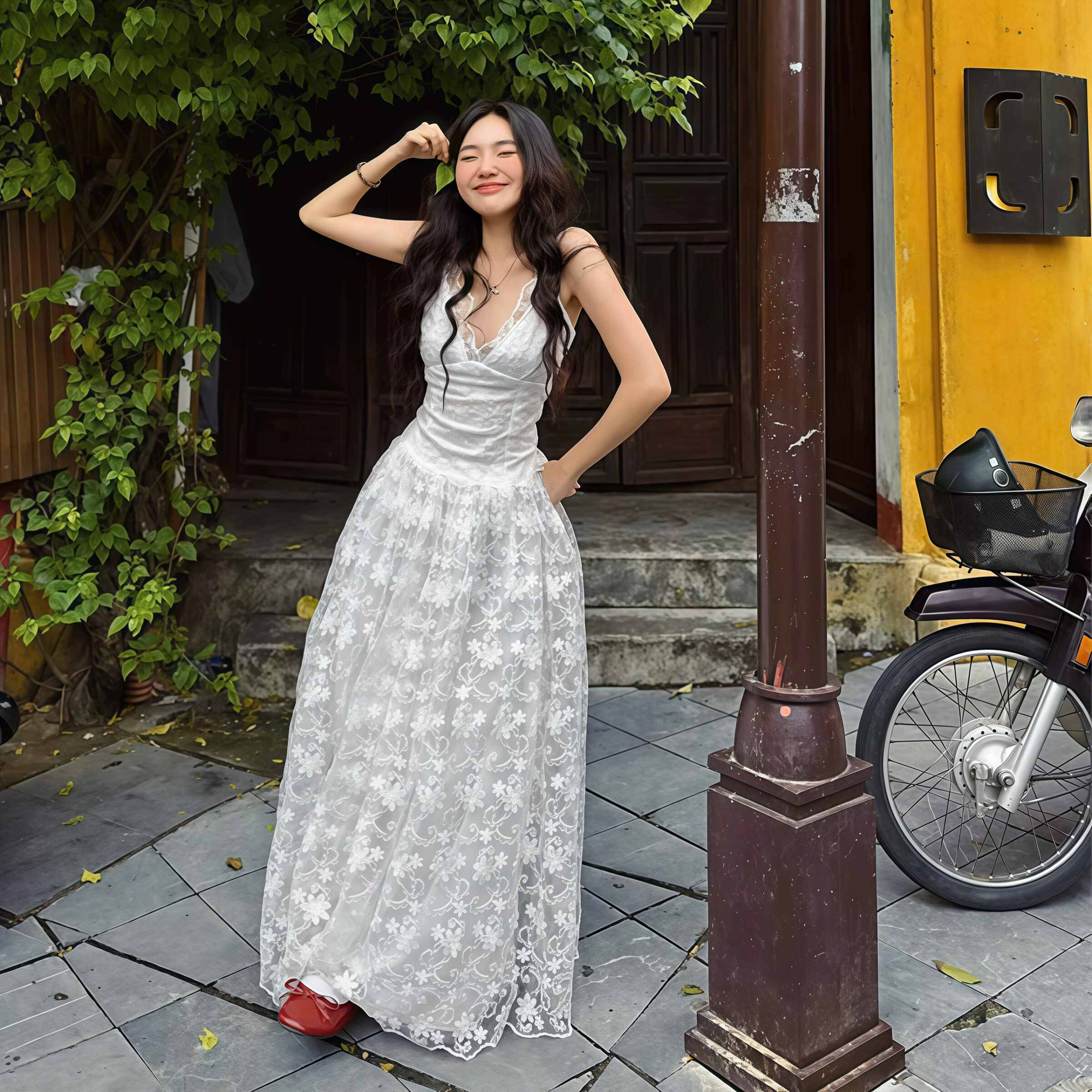 Lace Maxi Dress with Floral Embroidery - Image 2
