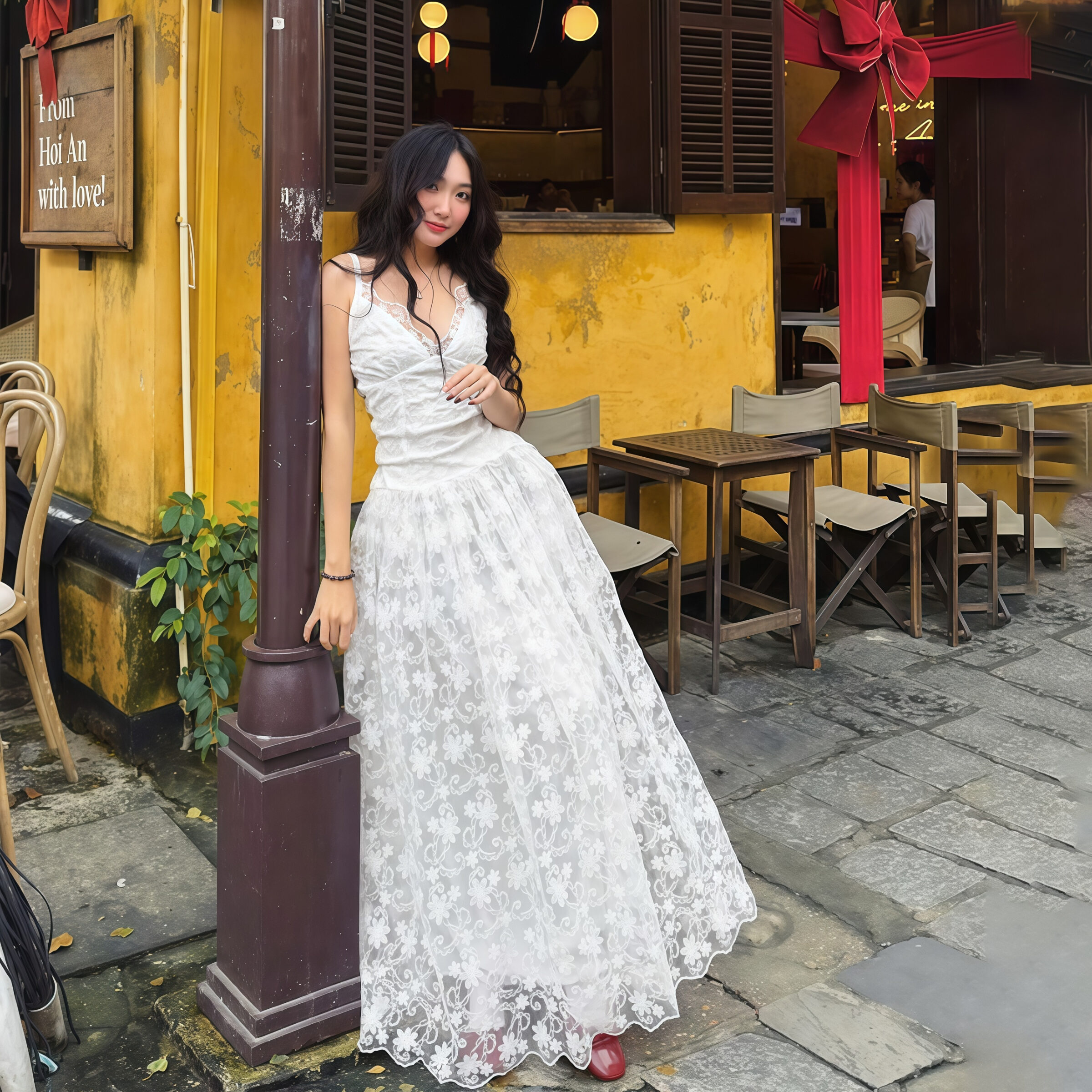 Lace Maxi Dress with Floral Embroidery - Image 4