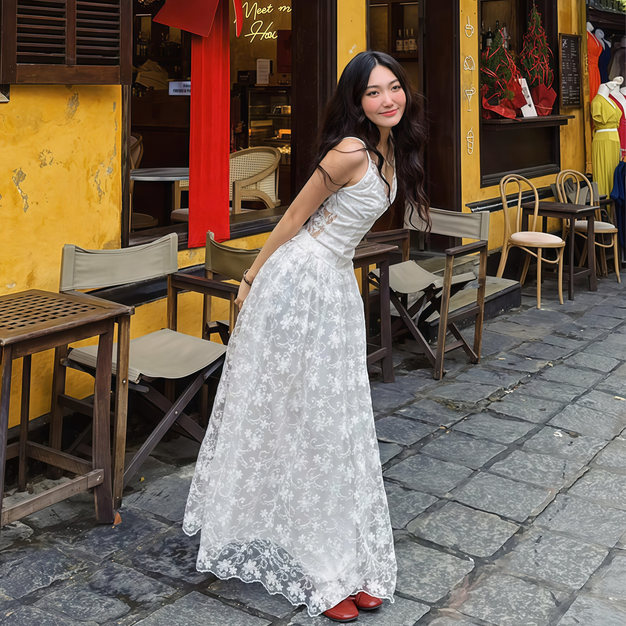 Lace Maxi Dress with Floral Embroidery - Image 3