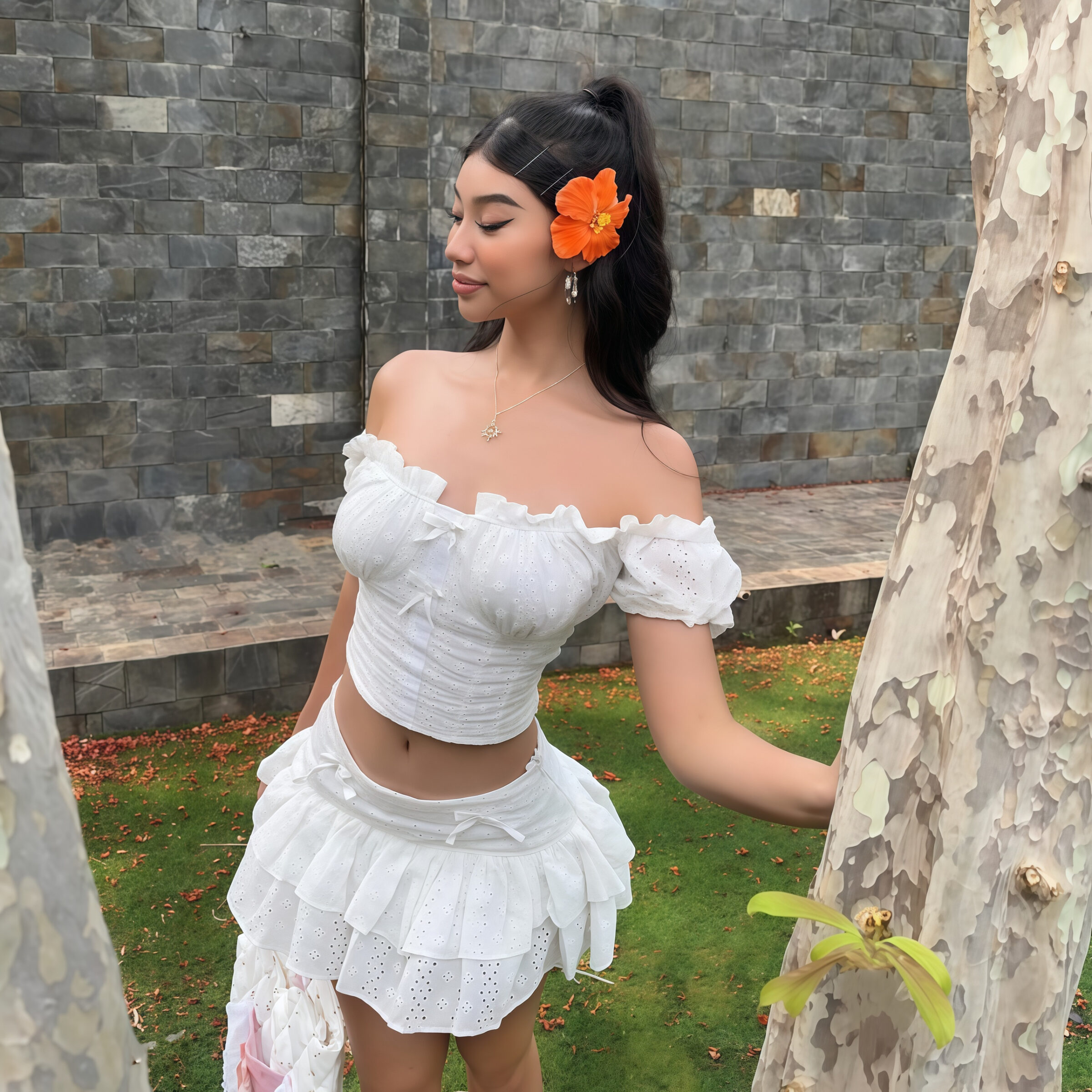 Off-Shoulder Crop Top and Ruffle Skirt Set