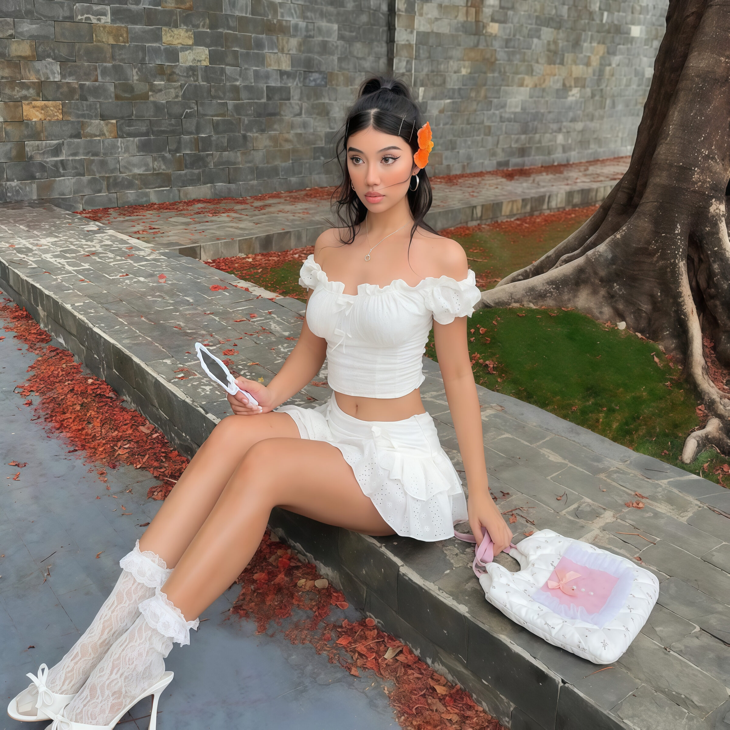 Off-Shoulder Crop Top and Ruffle Skirt Set - Image 2
