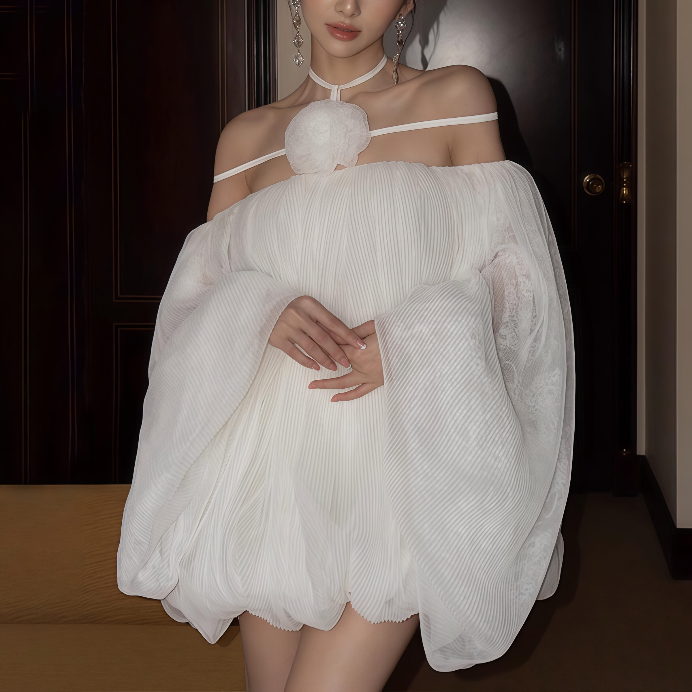 Off-Shoulder Mini Dress with Balloon Sleeves - Image 3