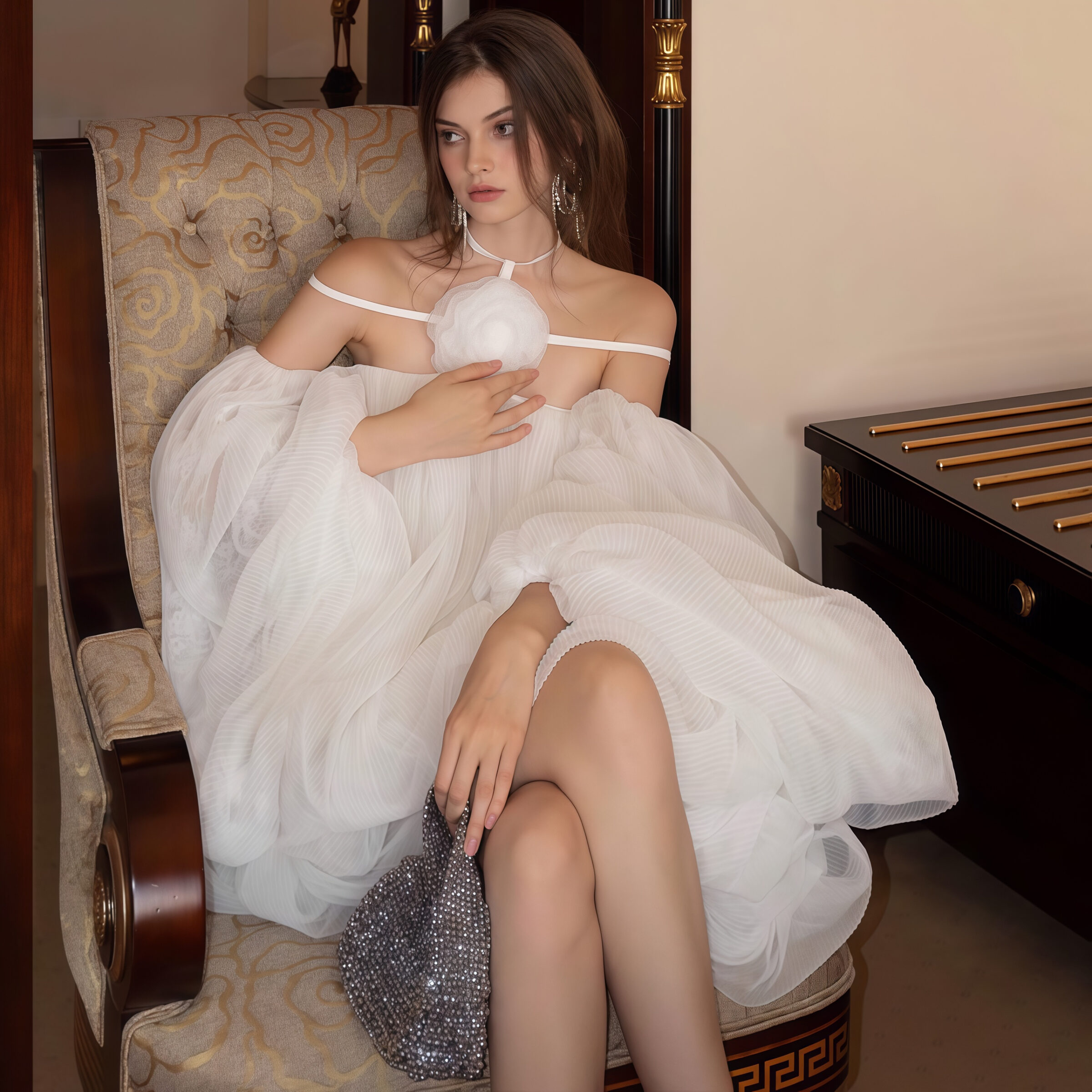 Off-Shoulder Mini Dress with Balloon Sleeves - Image 2