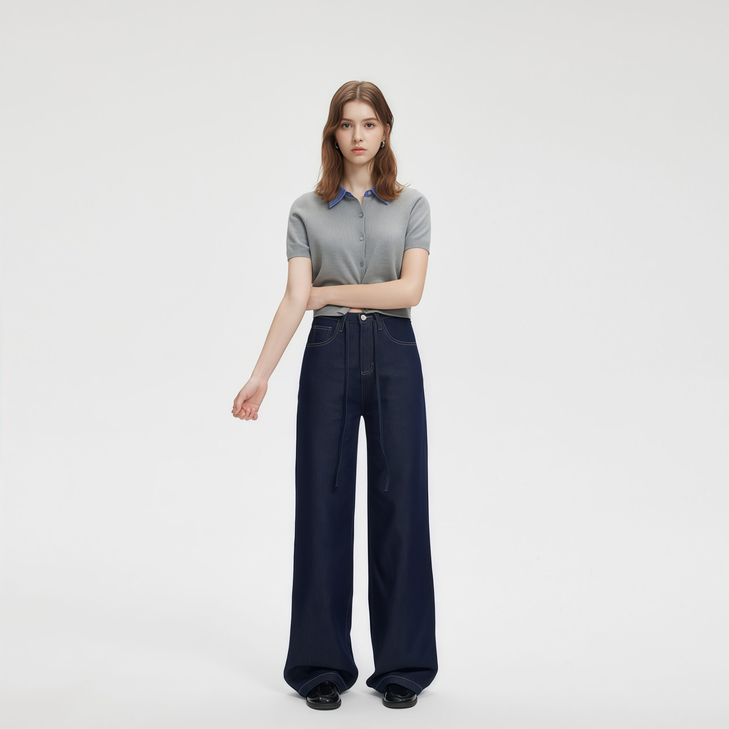 Wide Leg High Waisted Jeans in Dark Blue