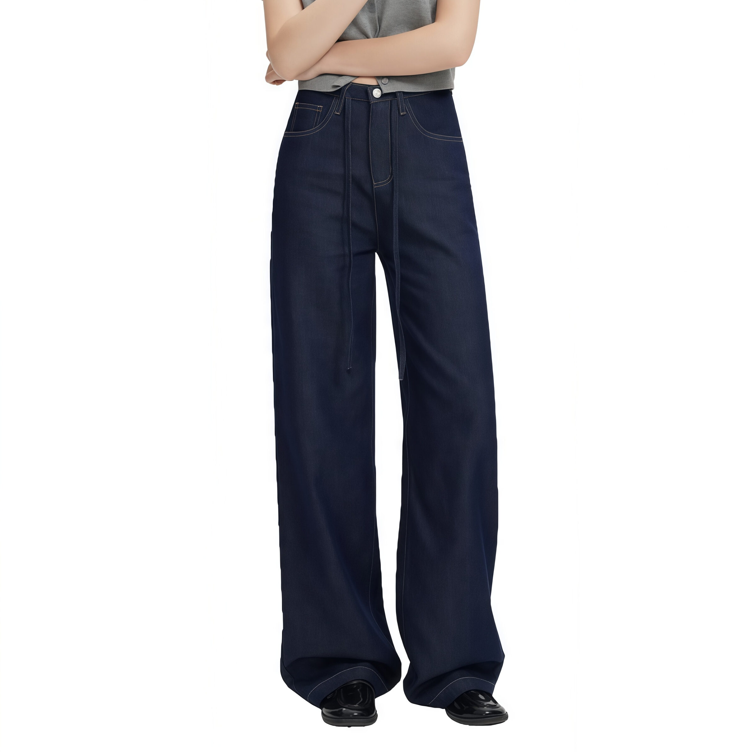Wide Leg High Waisted Jeans in Dark Blue - Image 5