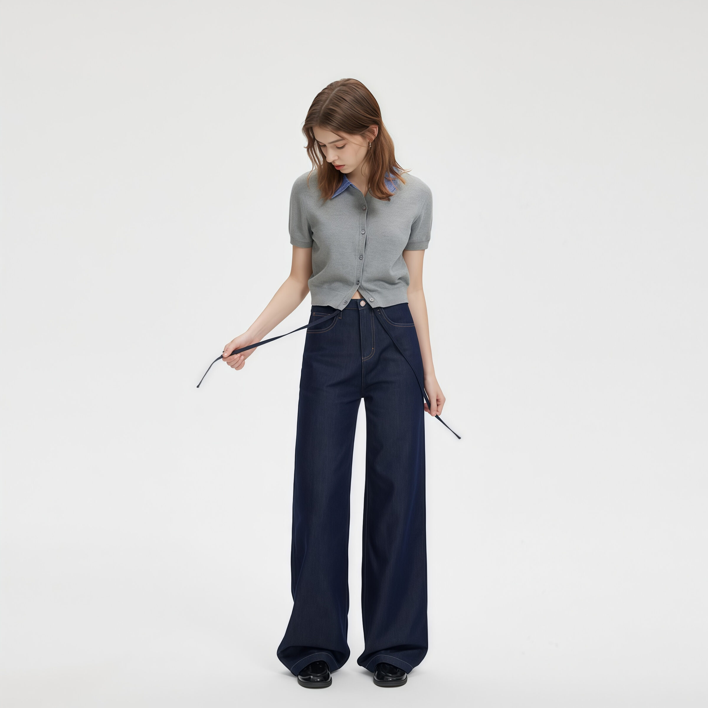 Wide Leg High Waisted Jeans in Dark Blue - Image 3