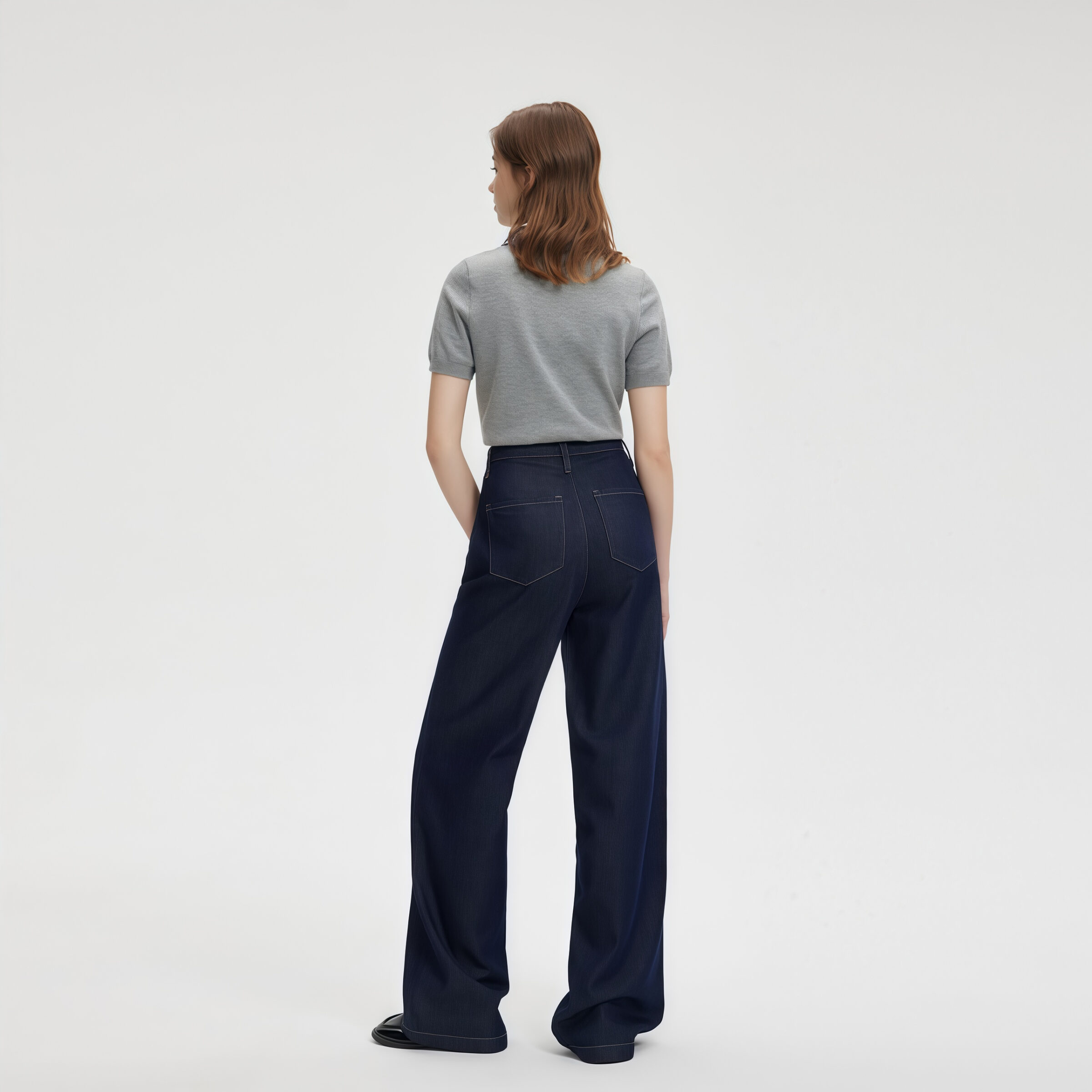 Wide Leg High Waisted Jeans in Dark Blue - Image 4