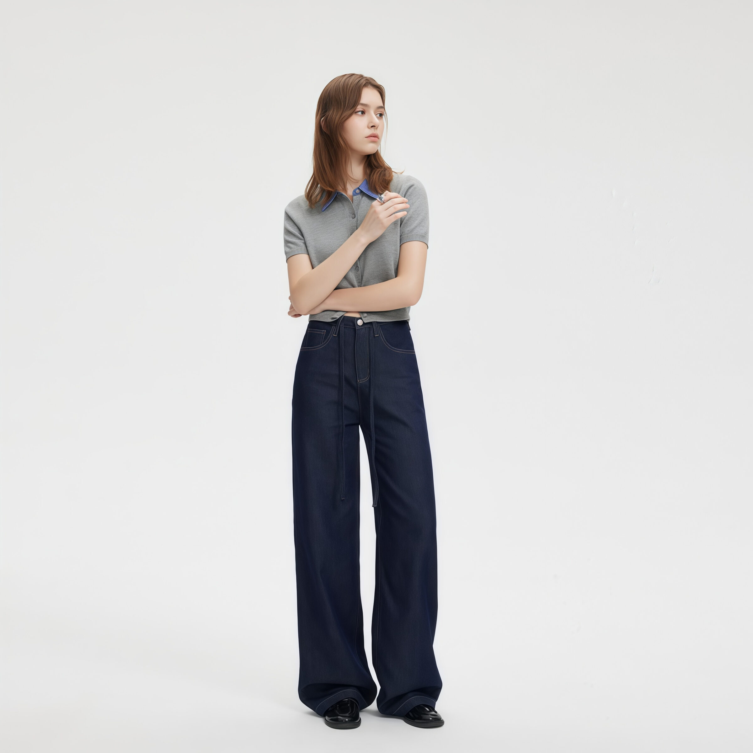 Wide Leg High Waisted Jeans in Dark Blue - Image 2