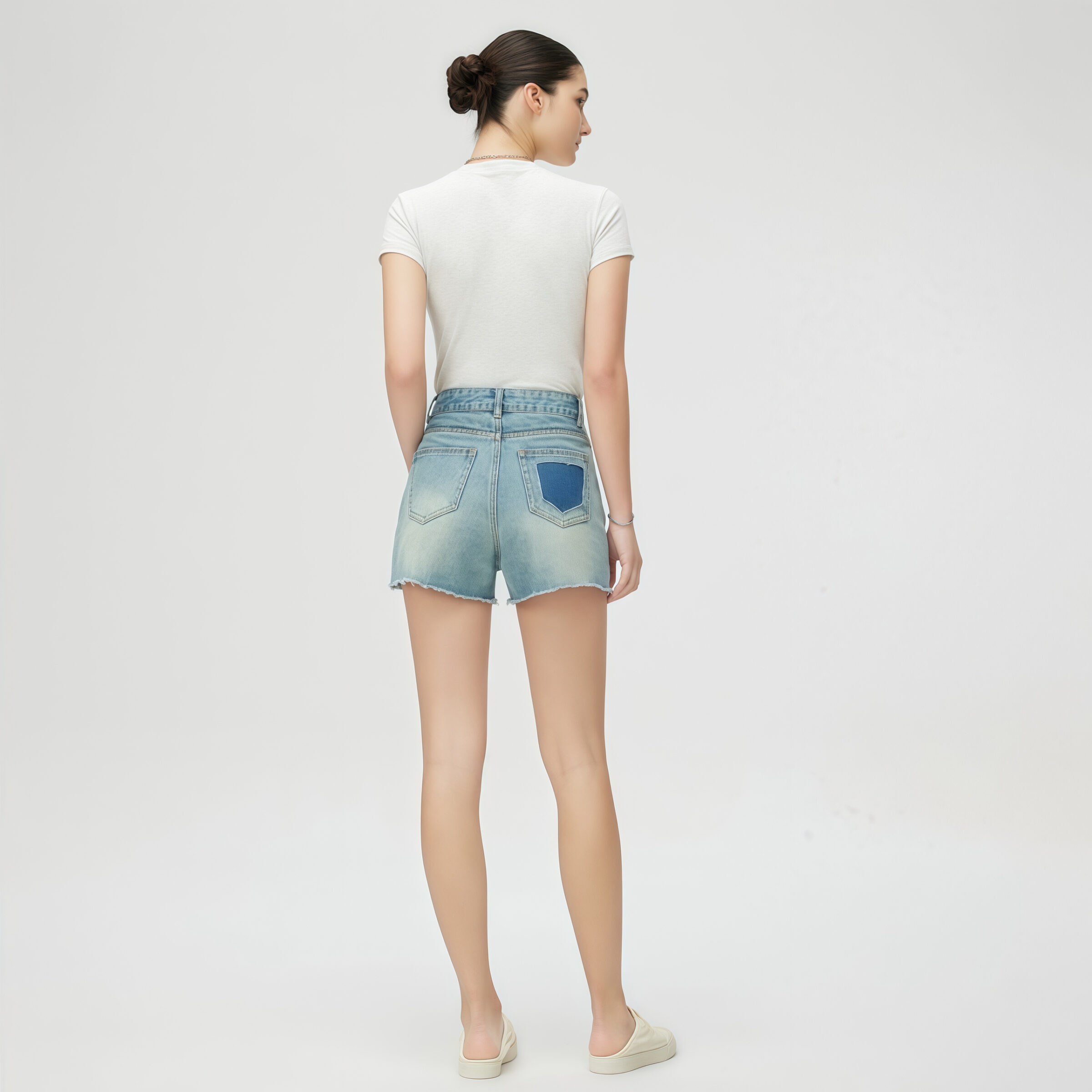 High-Rise Light Blue Denim Shorts - Image 3
