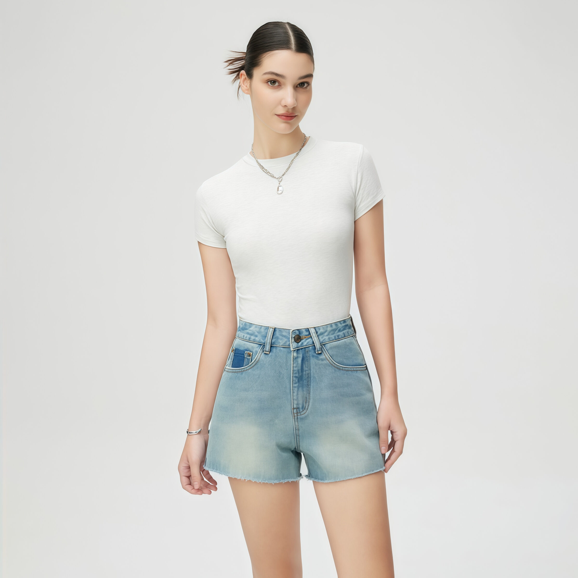 High-Rise Light Blue Denim Shorts - Image 4