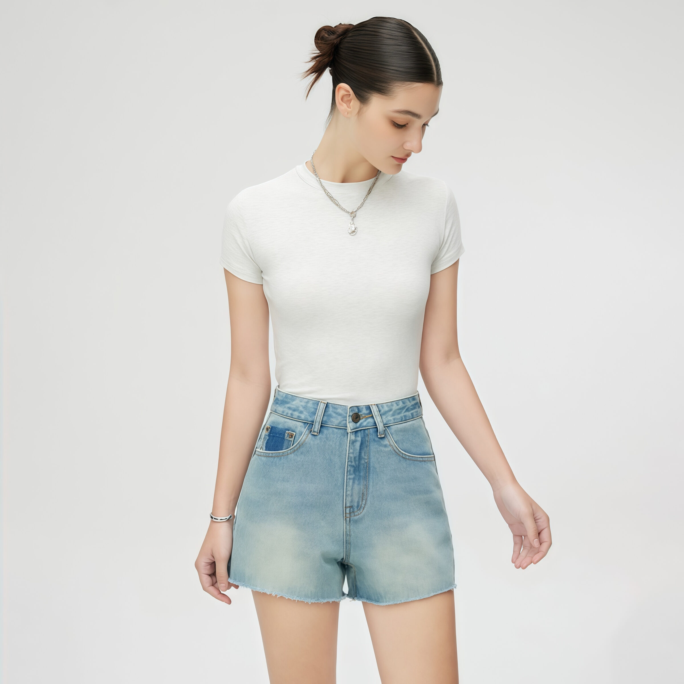 High-Rise Light Blue Denim Shorts - Image 5