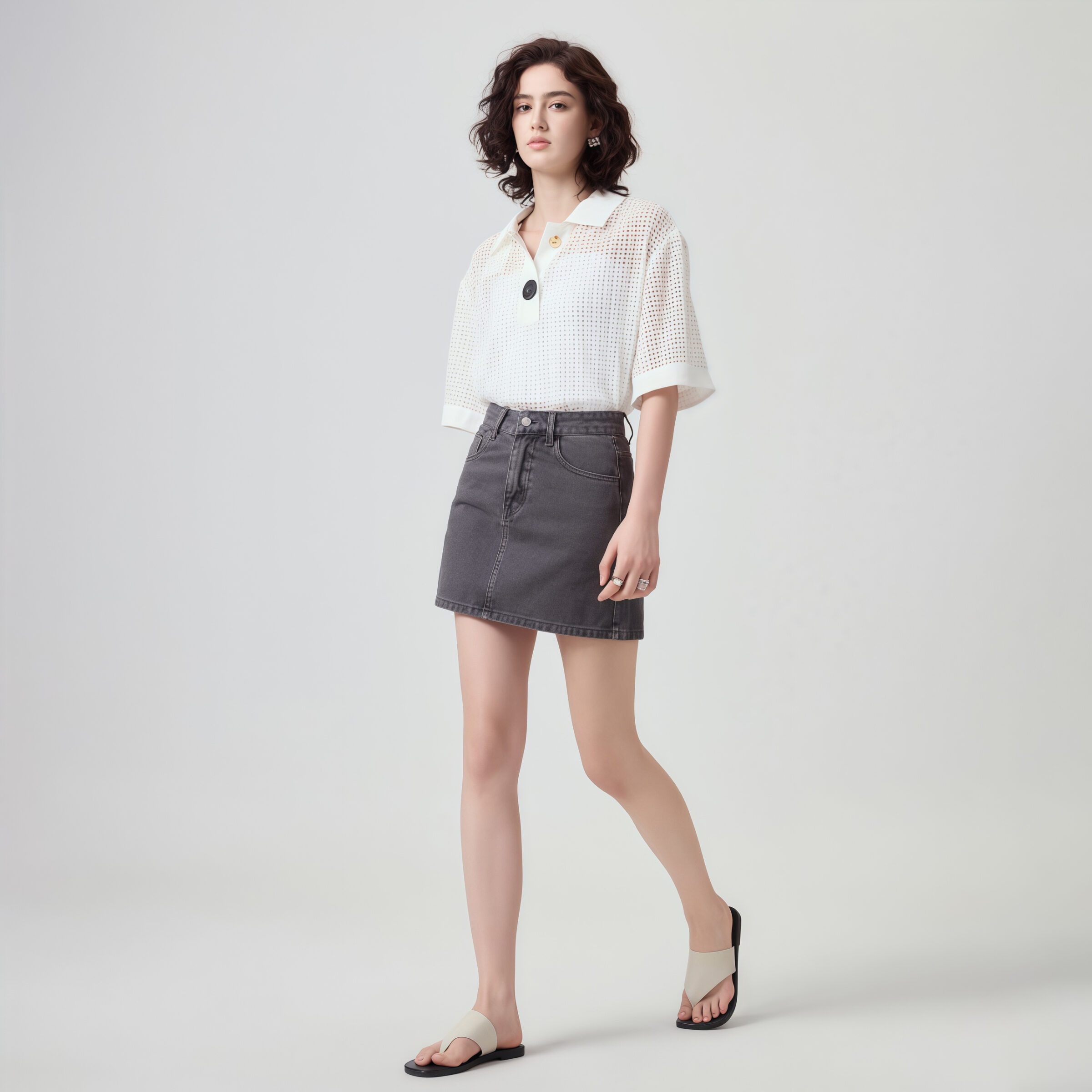 High-Waisted Gray Denim Skirt - Image 4