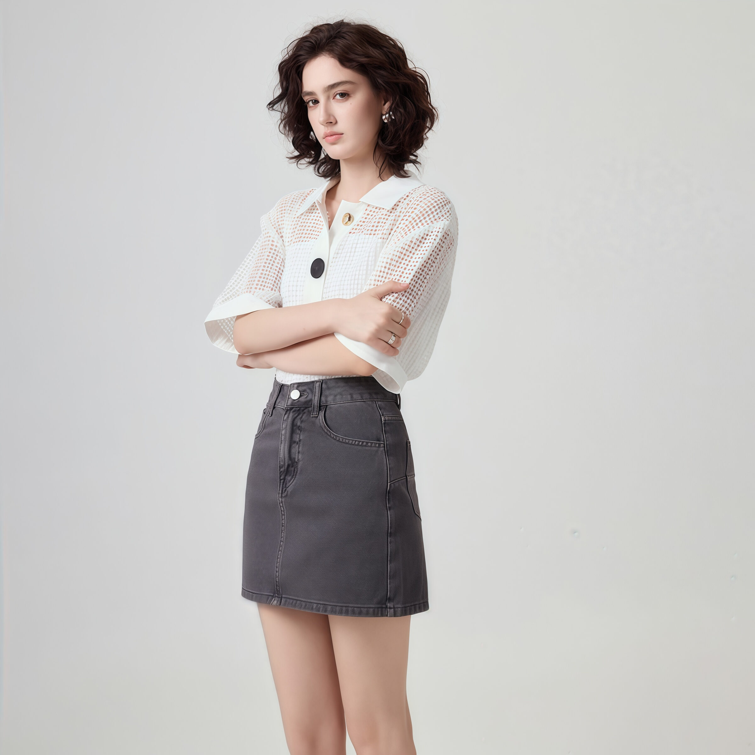 High-Waisted Gray Denim Skirt - Image 2