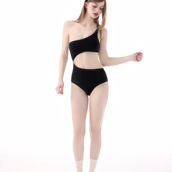Stylish Black One-Shoulder Swimsuit with Cut-Out Detail